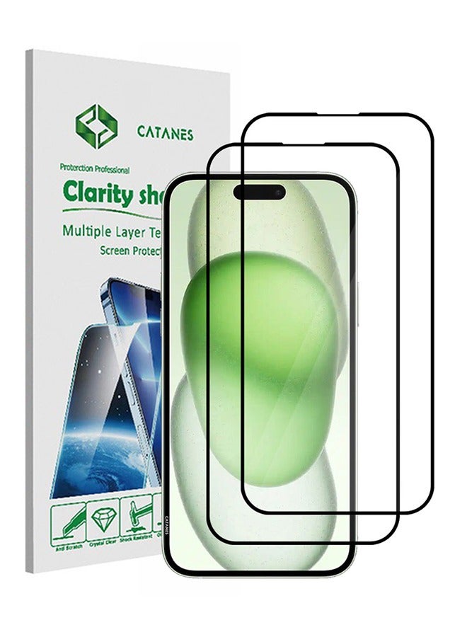 CATANES 2 Pack For iPhone 15 Plus Screen Protector Scratch and Shatter Resistant Anti Bubble HD Clear Glass - Image 1