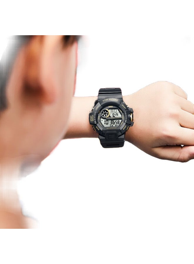 ZGO Children'S Watch For Boys, Middle School Students, Waterproof, Luminous, Electronic Watch Strap, Alarm Clock, Multifunctional Sports Wristwatch, 793 Black Gold - Image 1