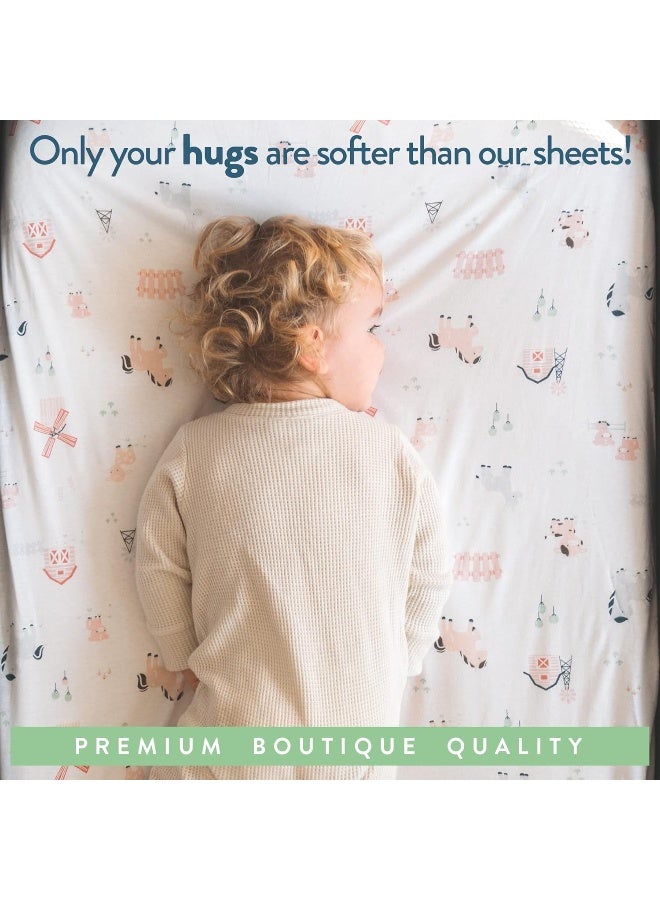 Joey + Joan Bassinet Fitted Sheets for Delta Children and Simmons Kids Bassinet - Fits 16 x 32 Inch Oval Bassinet Mattress Pad - Snuggly Soft 100% Jersey Cotton - Farm Animals - 2 Pack - Image 5