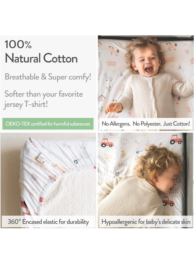 Joey + Joan Bassinet Fitted Sheets for Delta Children and Simmons Kids Bassinet - Fits 16 x 32 Inch Oval Bassinet Mattress Pad - Snuggly Soft 100% Jersey Cotton - Farm Animals - 2 Pack - Image 3