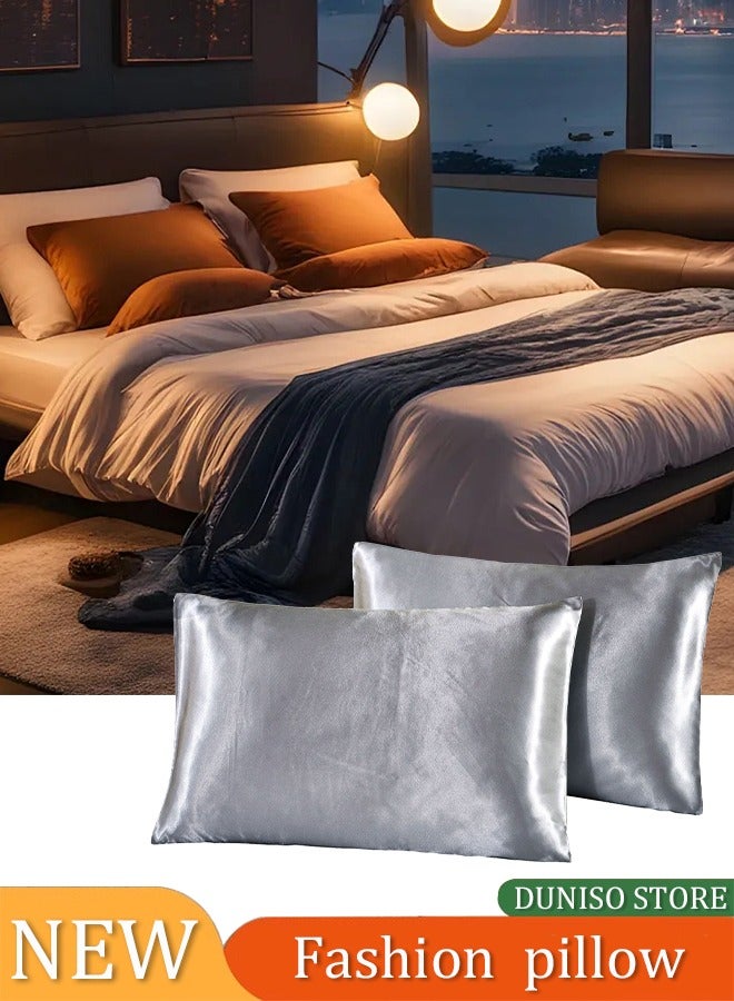 إسكدنيا عبوة 2 من غطاء الوسائد ساتان كينج للشعر والبشرة، أغطية وسائد فاخرة وحريرية مع إغلاق بظرف، 20x30 بوصة، رمادي - Image 1