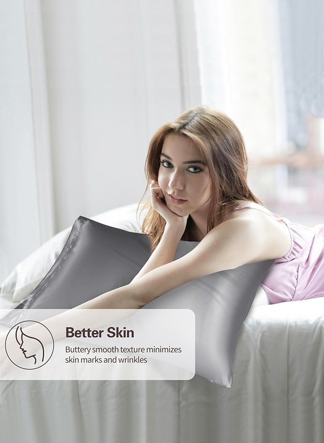 إسكدنيا عبوة 2 من غطاء الوسائد ساتان كينج للشعر والبشرة، أغطية وسائد فاخرة وحريرية مع إغلاق بظرف، 20x30 بوصة، رمادي - Image 5