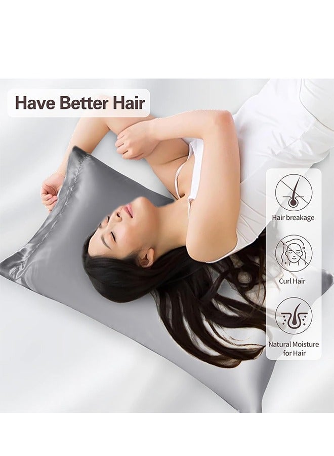 إسكدنيا عبوة 2 من غطاء الوسائد ساتان كينج للشعر والبشرة، أغطية وسائد فاخرة وحريرية مع إغلاق بظرف، 20x30 بوصة، رمادي - Image 3