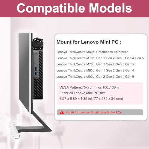Varghesyla Mount for Lenovo ThinkCentre Tiny Mini PC Wall VESA and Under Desk Mount for Lenovo ThinkCentre M60q M70q M75q M80q M90q Tiny Desktops Mini PC Wall Mount Bracket for Lenovo with Screws and Straps - Image 2