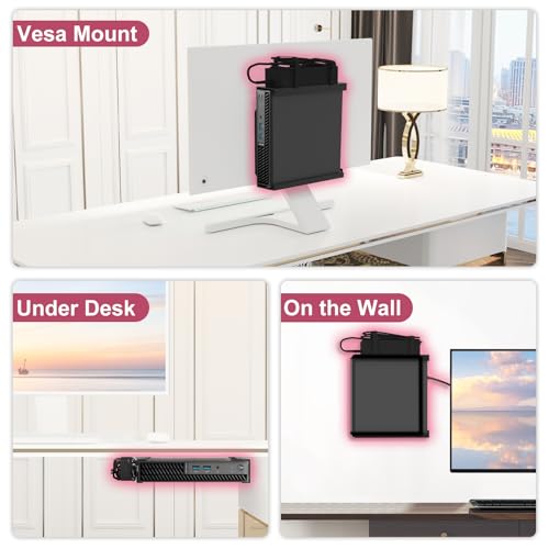 Varghesyla Mount for Lenovo ThinkCentre Tiny Mini PC Wall VESA and Under Desk Mount for Lenovo ThinkCentre M60q M70q M75q M80q M90q Tiny Desktops Mini PC Wall Mount Bracket for Lenovo with Screws and Straps - Image 3