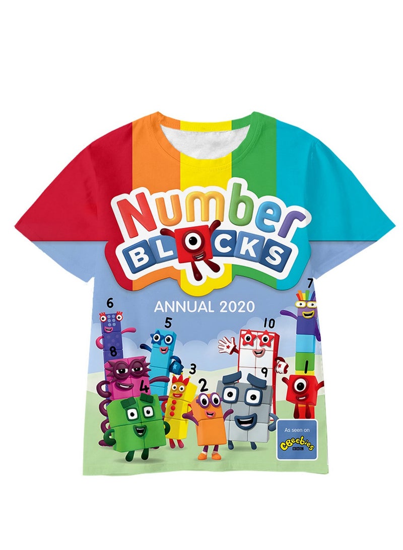Creative cartoon number blocks for adults and children 3D digital printing personalized breathable children's T-shirt - Image 1