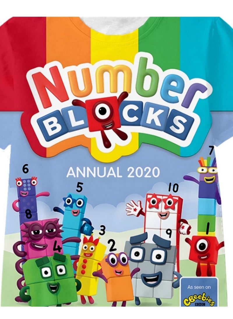 Creative cartoon number blocks for adults and children 3D digital printing personalized breathable children's T-shirt - Image 3