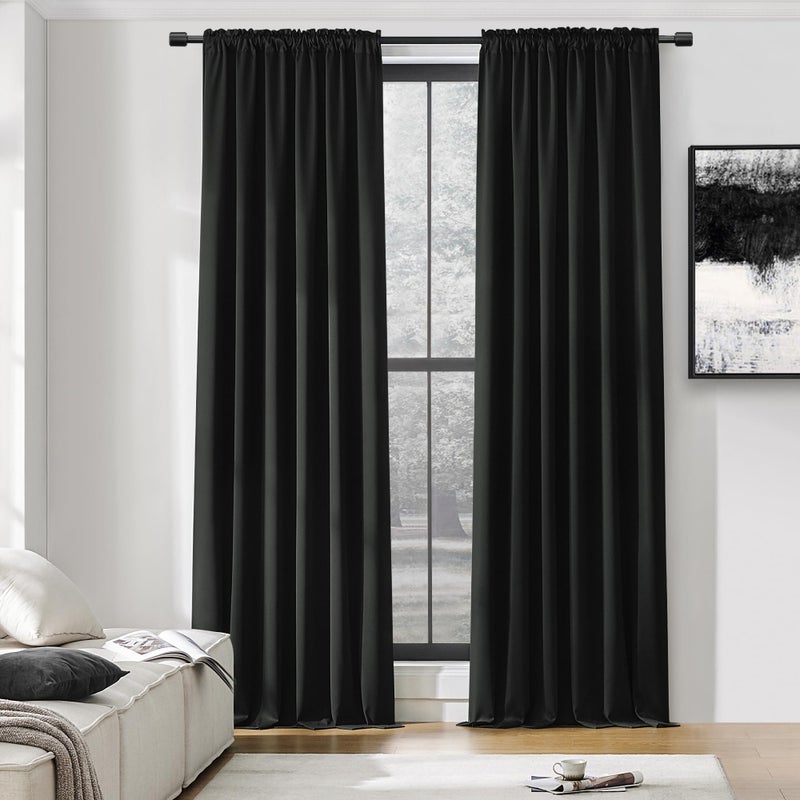 DONREN 99 Blackout Thermal Insulating Window Curtain Panels for Bedroom with Rod Pocket Black42 x 96 Inches2 Panels
