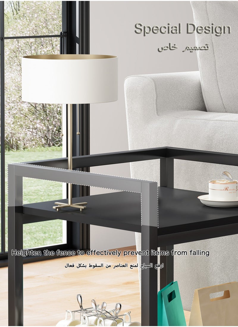 AnneFish 2pcs Side Tables Double Layer Small End Table Nightstand Set of 2 Sofa Service Table for Home Living Room and Bedroom Rustic Black  - Image 5