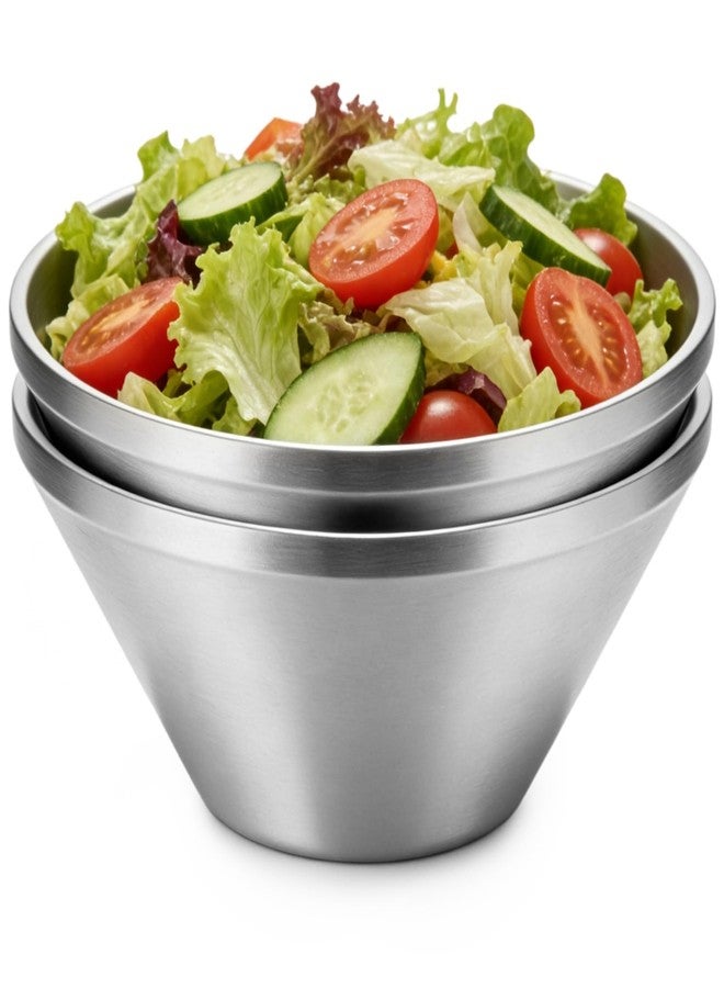 NIMBLOOM 2 Pcs Stainless Steel Soup Bowls, 7.9 in Double Wall Insulated Stainless Steel Bowls Set, Large Salad Mixing Bowl Set, V-Shape, Nesting Design for Kitchen, Camping, Home - Image 1