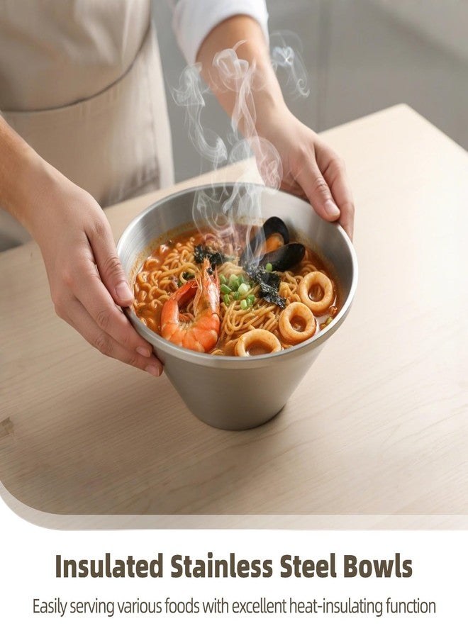 NIMBLOOM 2 Pcs Stainless Steel Soup Bowls, 7.9 in Double Wall Insulated Stainless Steel Bowls Set, Large Salad Mixing Bowl Set, V-Shape, Nesting Design for Kitchen, Camping, Home - Image 2