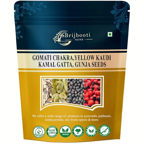 BrijBooti Combo Pack of Gomti Chakra - Pili Kaudi - Kamal Gatta - Gunja Seeds 11 Pieces Each for Lakshmi Pooja, Wealth & Luck - Image 1