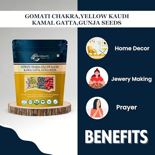 BrijBooti Combo Pack of Gomti Chakra - Pili Kaudi - Kamal Gatta - Gunja Seeds 11 Pieces Each for Lakshmi Pooja, Wealth & Luck - Image 2