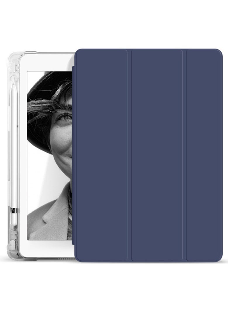 URBBKING - Slim Stand Transparent Back Smart Cover Case for iPad Pro 11-Inch M4 (2024), Auto Wake/Sleep with Pencil Holder Dark Blue - Image 1