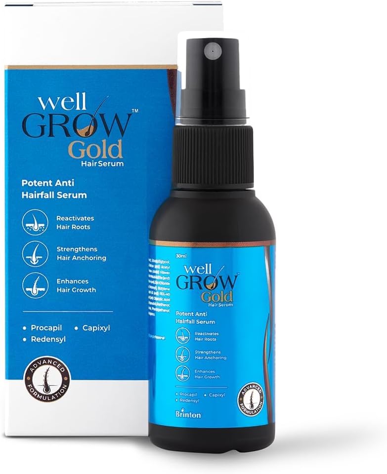 Brinton WellGrow Gold Hair Serum - Potent Anti Hairfall Treatment with 3% Redensyl, 5% Capixyl & 2% Procapil - Lightweight Non-Greasy Formula for Hair Regrowth - 30 ml - Image 1