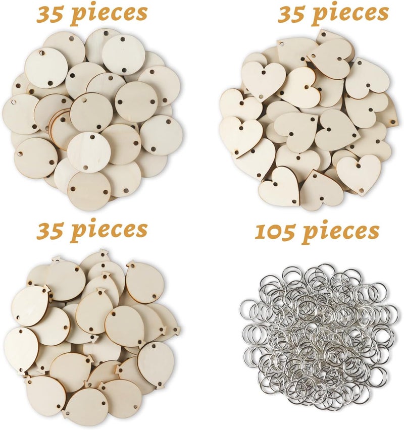 Longan Craft علامات عيد ميلاد العائلة، علامات خشبية على شكل قلب ودائرة وبالون مع ثقوب وحلقات، إجمالي 210 قطعة للوحة عيد ميلاد العائلة، عيد الحب، لوحة المهام، الحرف الخشبية - Image 3