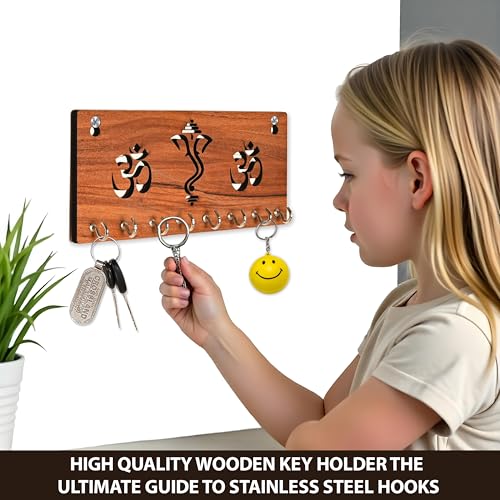 Rousrie Key Holder for Home Decor Stylish | Key Hangers for Wall | Wooden Key Stand for Wall with 9 Hooks (Small) - Image 3