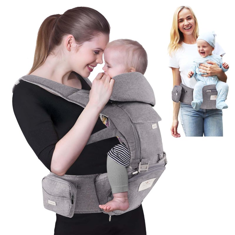FRUITEAM Baby Carrier Newborn to Toddler, Safety-Certified Baby Waist Stool, Ergonomic 6-in-1 Baby Carrier with Head Support, Adjustable & Removable Baby Holder for All Seasons, Dark Grey - Image 1