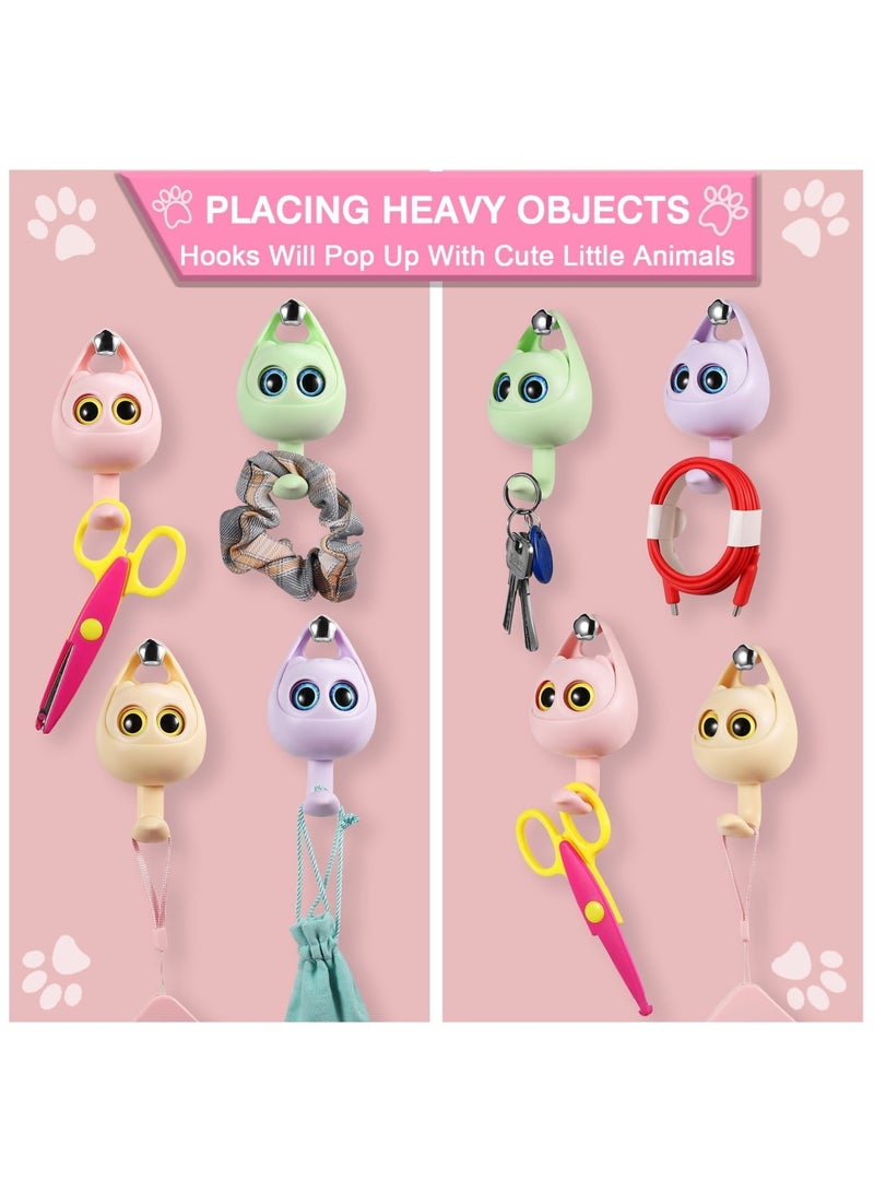 Creative Winking Cat Adhesive Coat Hook, 4Pcs - Cute Multifunctional Cat Hooks for Hanging Towels, Hats, Coats, Bags, Belts, Keys - Wall Hanging Decorations, Carry Up to 5.5 LBS(4 Color) - Image 2