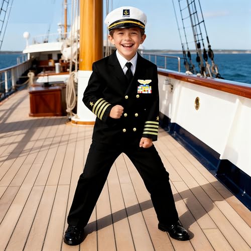 CIFITERY Navy Admiral Costume for Kids Ship Captain Uniform for Boys Halloween Dress Up Career Day Birthday Gifts - Image 5