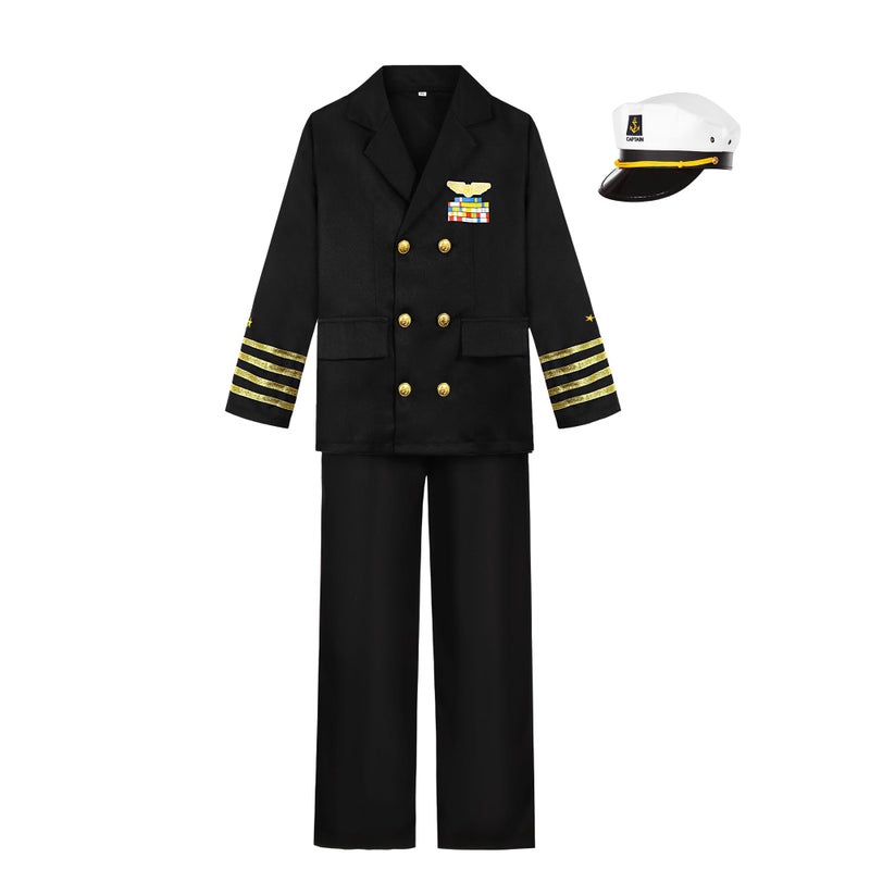CIFITERY Navy Admiral Costume for Kids Ship Captain Uniform for Boys Halloween Dress Up Career Day Birthday Gifts - Image 3