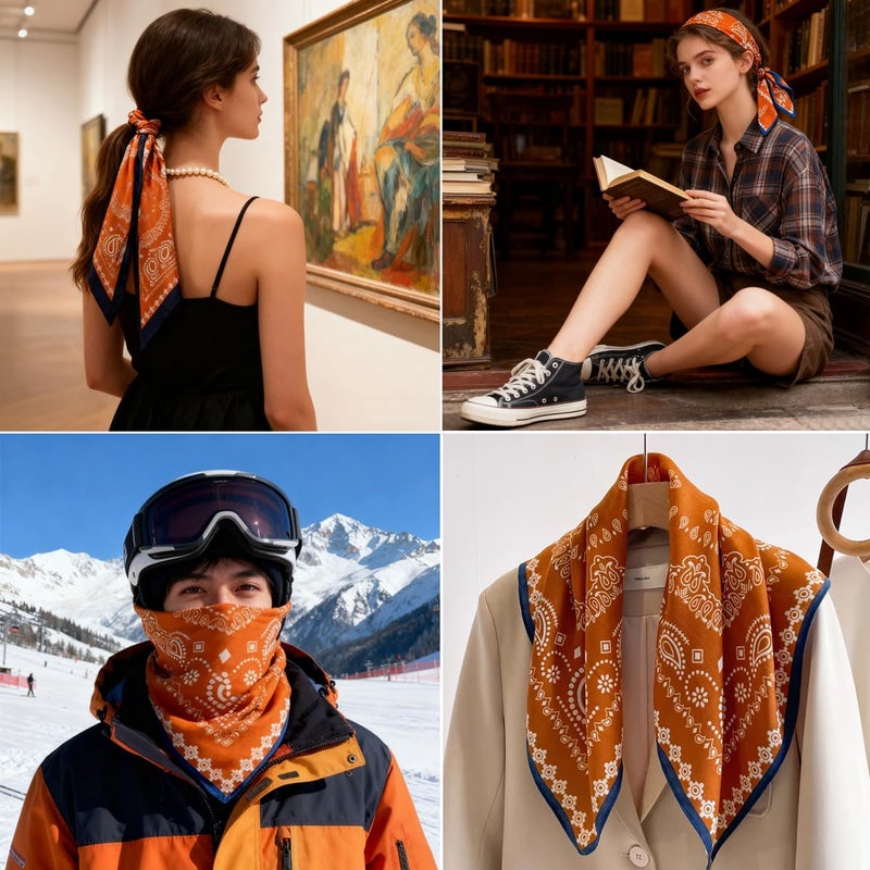 K-Elewon 25.6â€ Women Medium Square Head Neck Hair Scarf Head Sleeping Wraps Satin Bandana Scarfs for Women H09-01 - Image 3