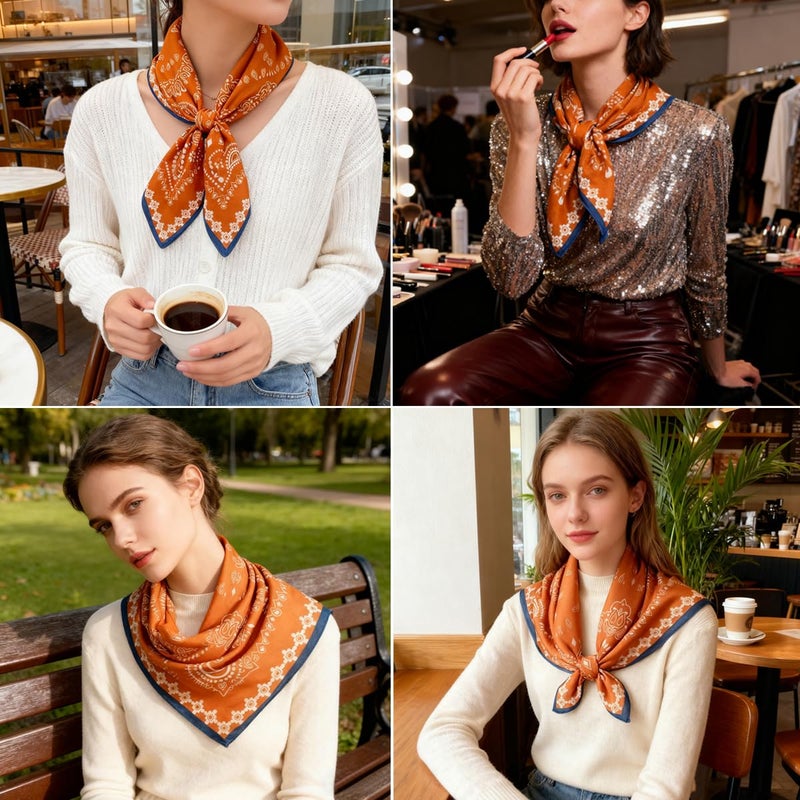 K-Elewon 25.6â€ Women Medium Square Head Neck Hair Scarf Head Sleeping Wraps Satin Bandana Scarfs for Women H09-01 - Image 4