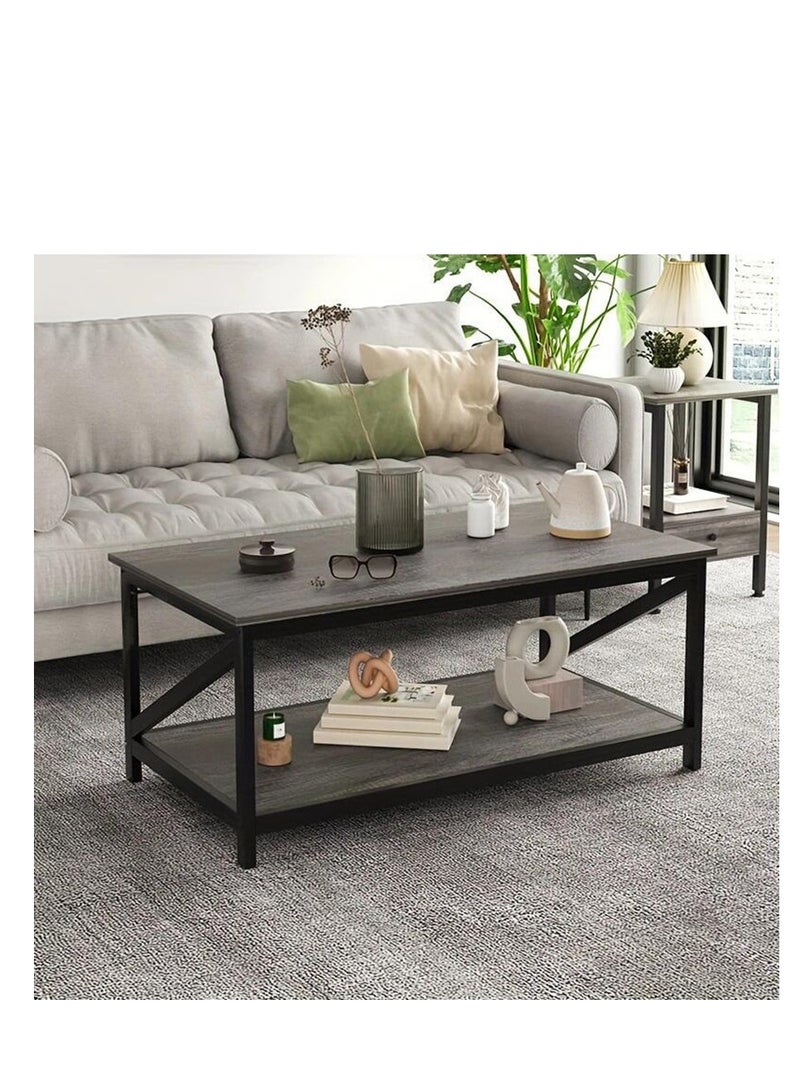 Golden Coffee Table with Storage Shelft and 2 Tier Storage Shelf, Wooden Furniture, Dining Table for Home Living Room, Office, Desktop with Storage Shelf Modern Design Home Furniture, 100x55cm - Image 1