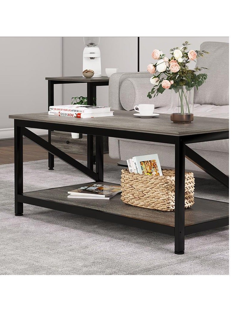 Golden Coffee Table with Storage Shelft and 2 Tier Storage Shelf, Wooden Furniture, Dining Table for Home Living Room, Office, Desktop with Storage Shelf Modern Design Home Furniture, 100x55cm - Image 4