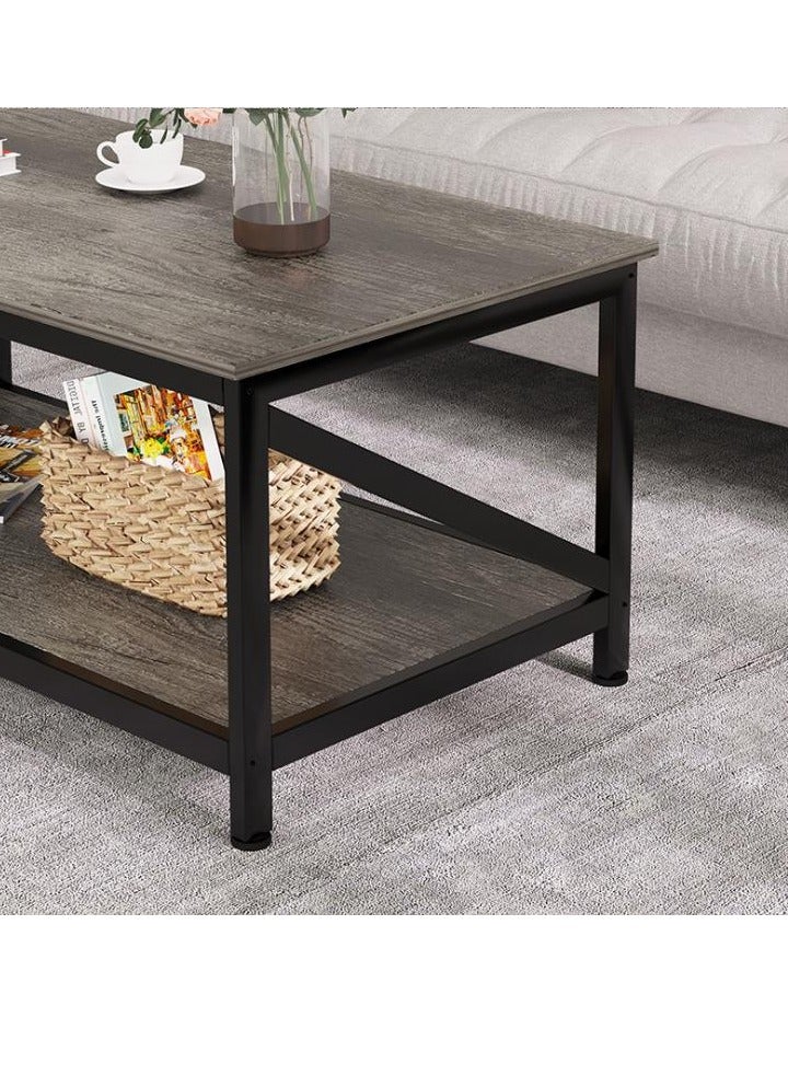 Golden Coffee Table with Storage Shelft and 2 Tier Storage Shelf, Wooden Furniture, Dining Table for Home Living Room, Office, Desktop with Storage Shelf Modern Design Home Furniture, 100x55cm - Image 5