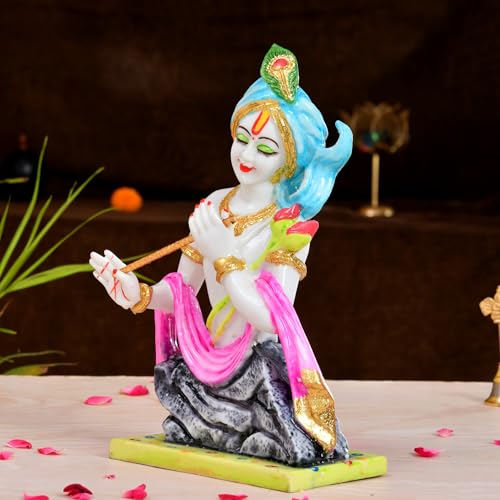 CraftVatika Polymarble Krishna Idol Statue,Elegant Showpiece,Big Size for Home Decor & Gift,Decoration Item for Home,Housewarming,Anniversary,Wedding Gift Items,Multicolor,17.2cm,9.9cm - Image 3