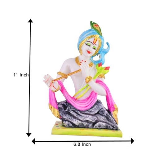 CraftVatika Polymarble Krishna Idol Statue,Elegant Showpiece,Big Size for Home Decor & Gift,Decoration Item for Home,Housewarming,Anniversary,Wedding Gift Items,Multicolor,17.2cm,9.9cm - Image 4