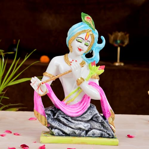 CraftVatika Polymarble Krishna Idol Statue,Elegant Showpiece,Big Size for Home Decor & Gift,Decoration Item for Home,Housewarming,Anniversary,Wedding Gift Items,Multicolor,17.2cm,9.9cm - Image 1