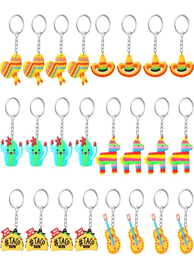 Mtlee 24 Pack Mexican Keychain Fiesta Party Favors - Cactus, Sombrero, Cinco De Mayo, Donkey, Maraca, Taco, Guitar Keychains for Fiesta Themed Party - Image 1