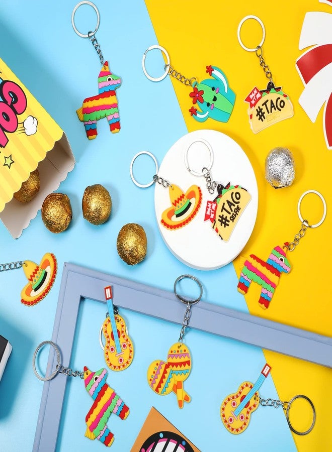 Mtlee 24 Pack Mexican Keychain Fiesta Party Favors - Cactus, Sombrero, Cinco De Mayo, Donkey, Maraca, Taco, Guitar Keychains for Fiesta Themed Party - Image 2