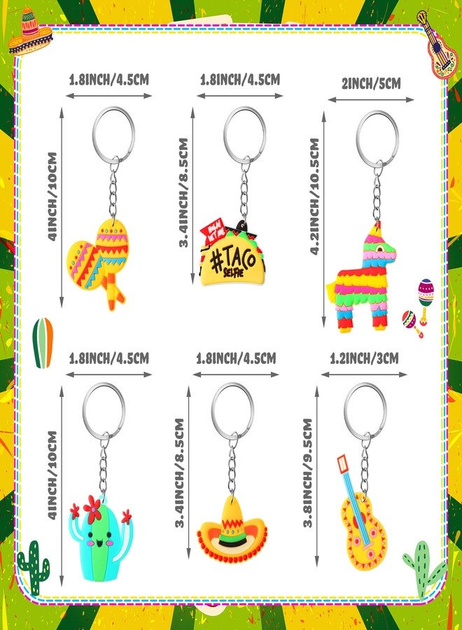 Mtlee 24 Pack Mexican Keychain Fiesta Party Favors - Cactus, Sombrero, Cinco De Mayo, Donkey, Maraca, Taco, Guitar Keychains for Fiesta Themed Party - Image 3