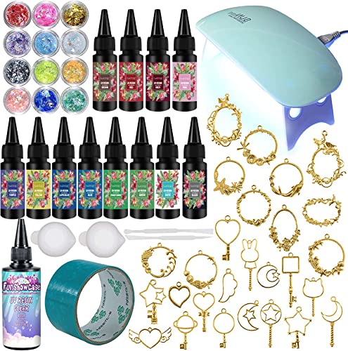 FUNSHOWCASE Funshowcase 13 Color UV Resin Translucent Hard Type with Jewelry Casting Supply Pack of 58 Kits