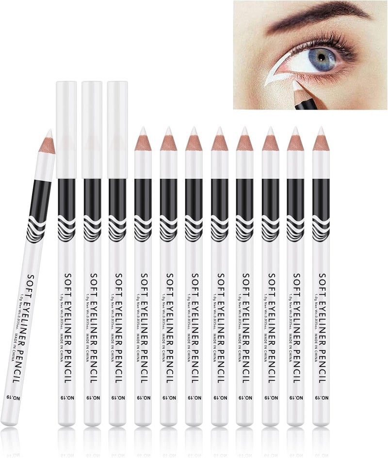 FREEORR 12 Packs Professional Highlighter Eye Liner Pen White Eyeliner Pencil Waterproof Long Lasting Eye Brighten