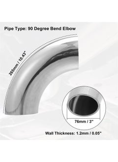 X AUTOHAUX 1Pcs OD 3 Inch 90 Degree Mandrel Bend Elbow SS304 Stainless Steel Exhaust Elbow Pipe for Car Modified Exhaust System 3" Piping Silver Tone 