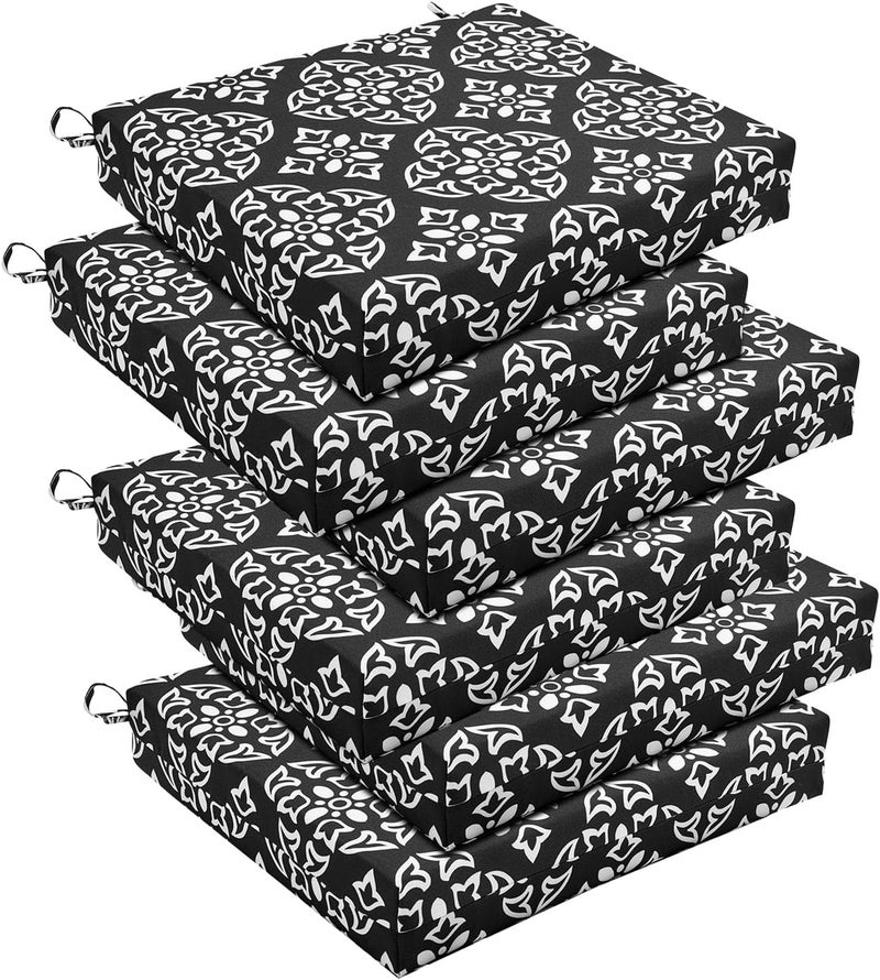 Basic Beyond Outdoor Chair Cushions for Patio Furniture, Waterproof Outdoor Cushions, Square Corner Patio Chair Cushions Set of 6 with Ties, 18.5"x16"x3", Medallion - Image 1