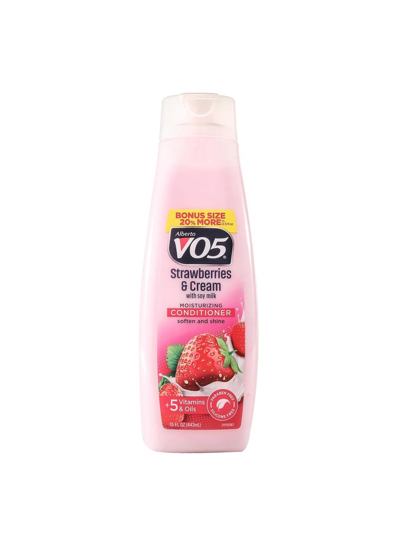 Alberto VO5 - Alberto VO5 Moisture Milks Moisturizing Conditioner  Hair Conditioner with Soothing Soy Milk Protein  Strawberries and Cream Scent  15 oz - Image 1