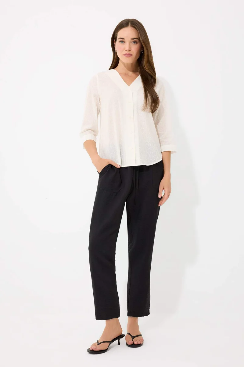 ديفاكتو Regular Fit Open Neck Basic Cotton Half Sleeve Shirt