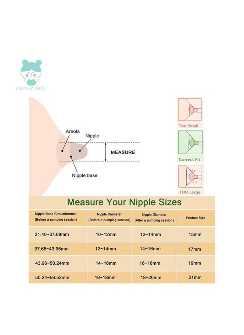 طفل جوز الهند - 10 قطع من حشوات مضخة الثدي مقاس 13/15/17/19/21 مم ومسطرة، متوافقة مع Momcozy S12 Pro/S9 Pro/S12/S9 - Image 1