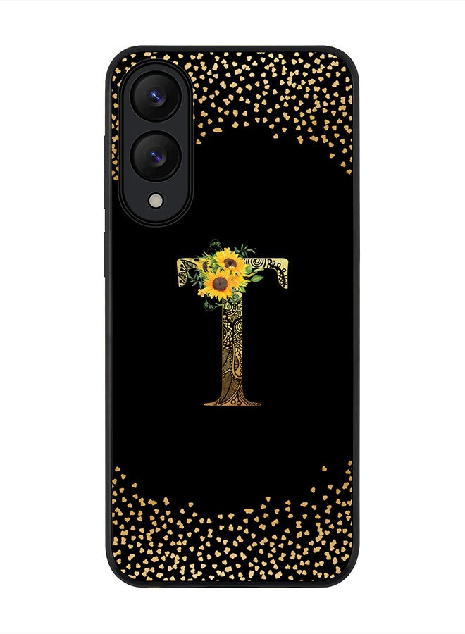 Stylizedd For Samsung Galaxy S25 Edge Case,Slim fit Camera Protection, Shockproof Thin Phone cover  - Custom Floral Monogram - T ( Black )