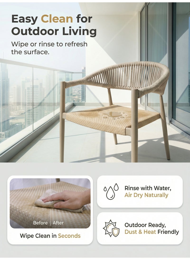 SUNRISE 2 Pcs Luxury Champagne Outdoor Rope Chairs Stackable Textilene Seat Fully Assembled Balcony Patio Terrace - Image 3