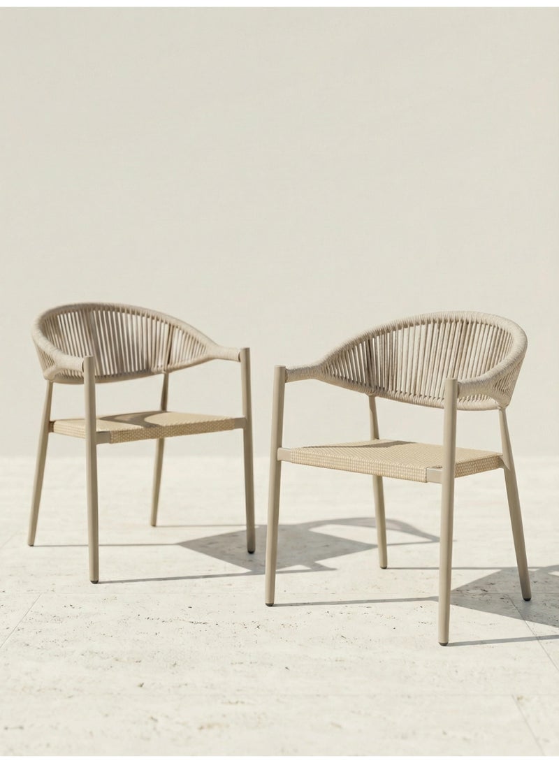 SUNRISE 2 Pcs Luxury Champagne Outdoor Rope Chairs Stackable Textilene Seat Fully Assembled Balcony Patio Terrace - Image 1