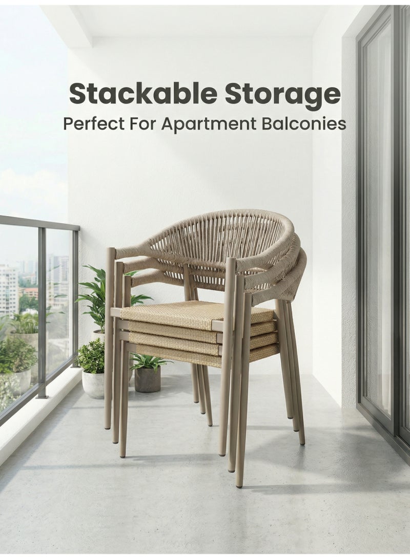 SUNRISE 2 Pcs Luxury Champagne Outdoor Rope Chairs Stackable Textilene Seat Fully Assembled Balcony Patio Terrace - Image 5