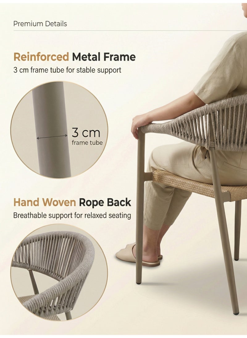 SUNRISE 2 Pcs Luxury Champagne Outdoor Rope Chairs Stackable Textilene Seat Fully Assembled Balcony Patio Terrace - Image 4