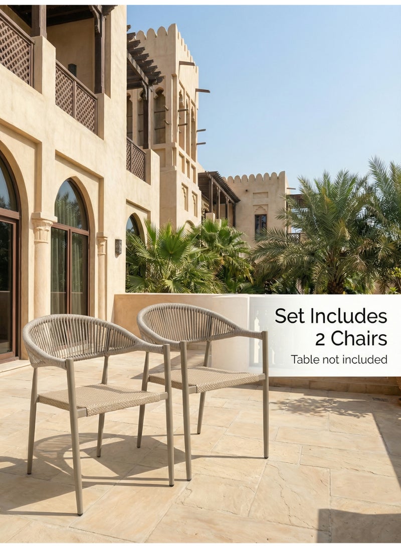 SUNRISE 2 Pcs Luxury Champagne Outdoor Rope Chairs Stackable Textilene Seat Fully Assembled Balcony Patio Terrace - Image 2