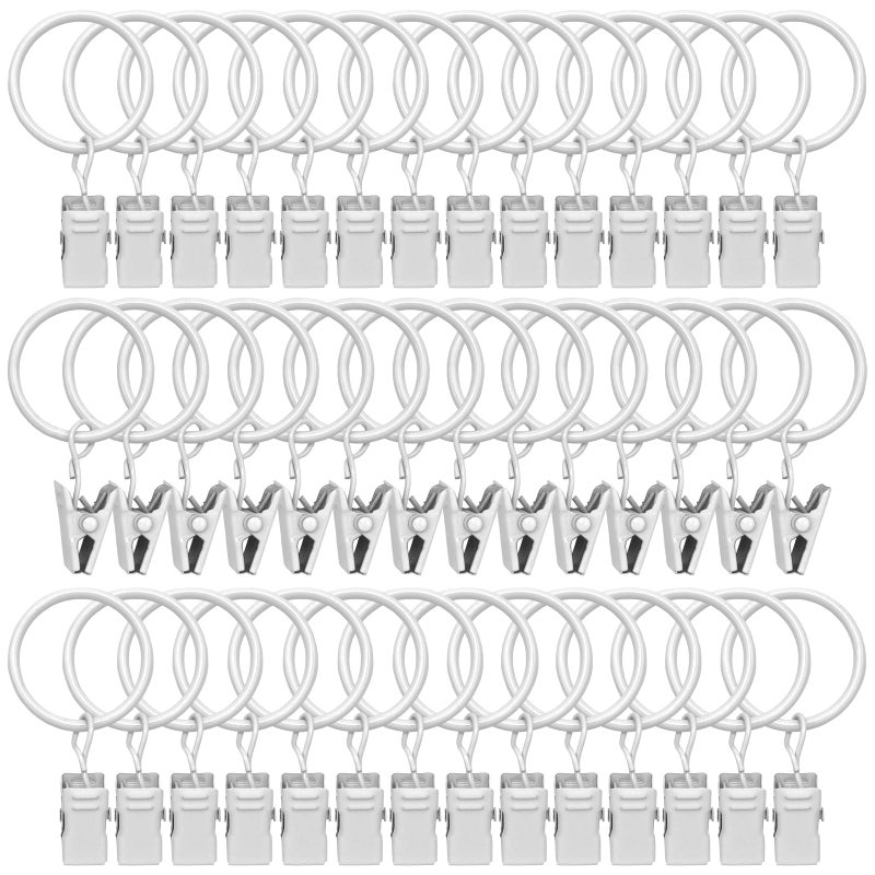 42 Pack Curtain Rings with Clips 126 Interior DiameterMetal Drapery Ring with Clips Compatible with up to 1 inch Drapery RodStrong Vintage Decorative Rustproof Drapery Ring with HooksWhite